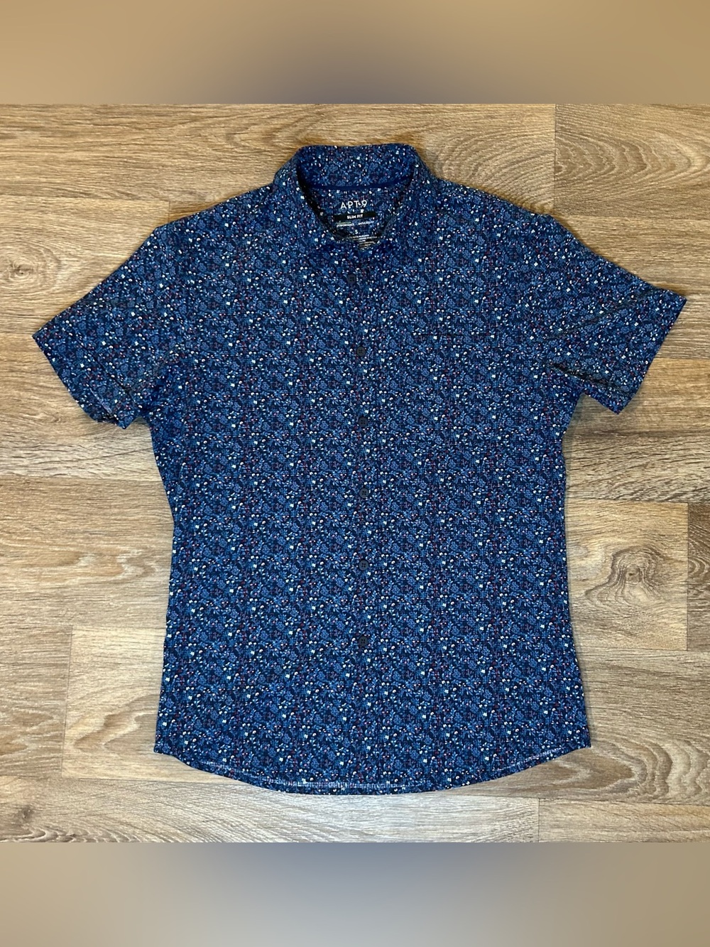 APT 9 Premier Flex Performance Slim Fit Mens Floral Button Down Shirt Navy/White